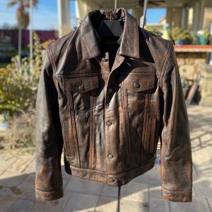 Mint.  Goatskin Leather Trucker Jacket